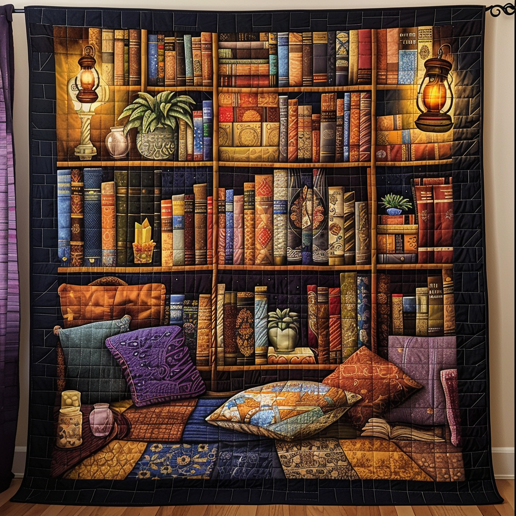 Magical Library Quilted Blanket Bedroom Decor Bookish Gift Ideas