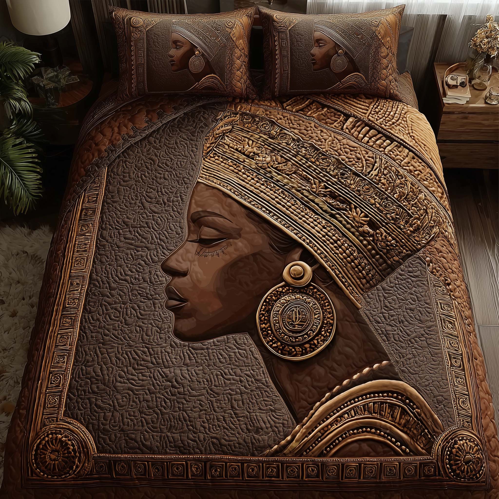 Magnificent Melanin Quilted Bedding Set Afrocentric Bedroom Decor Best Gift For Her