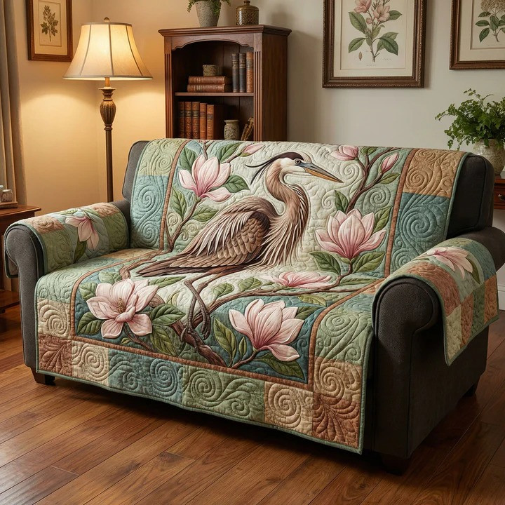 Magnolia Charm Quilted Sofa Cover Floral Elegant Furniture Protector Best Gift For Flower Lovers