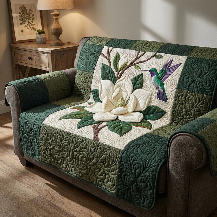 Magnolia Touch Quilted Sofa Cover Soft Floral Furniture Protector Best Gift For Flower Lover Mom