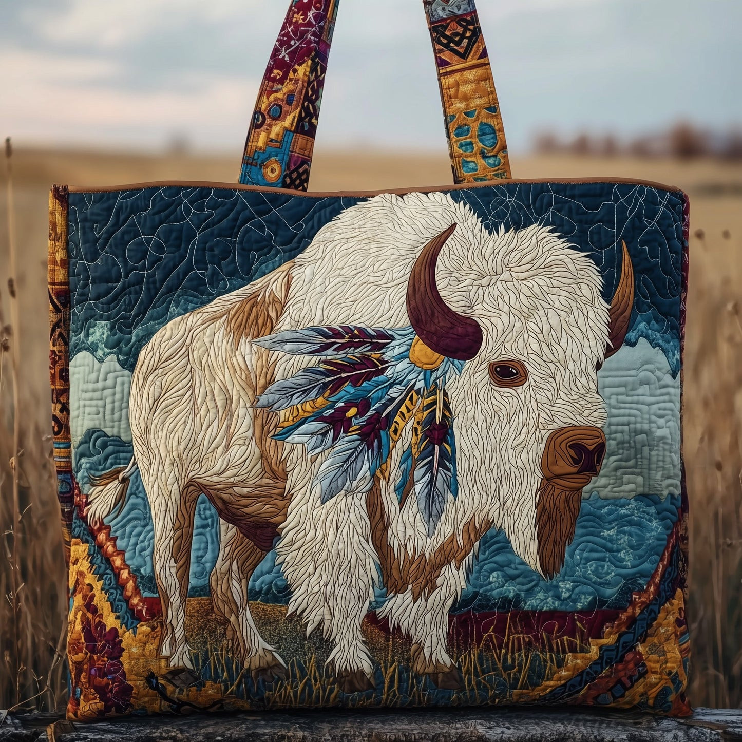Majestic Bison Quilted Tote Bag Wildlife Nature Shopping Bag Best Gift For Women