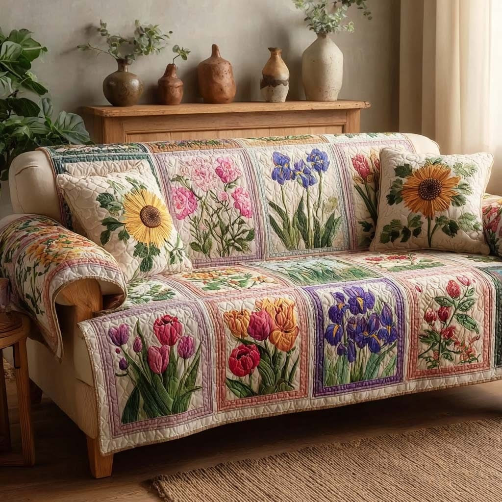 Majestic Flower Gallery Quilted Sofa Cover Furniture Couch Covers Best Gifts For Grandma