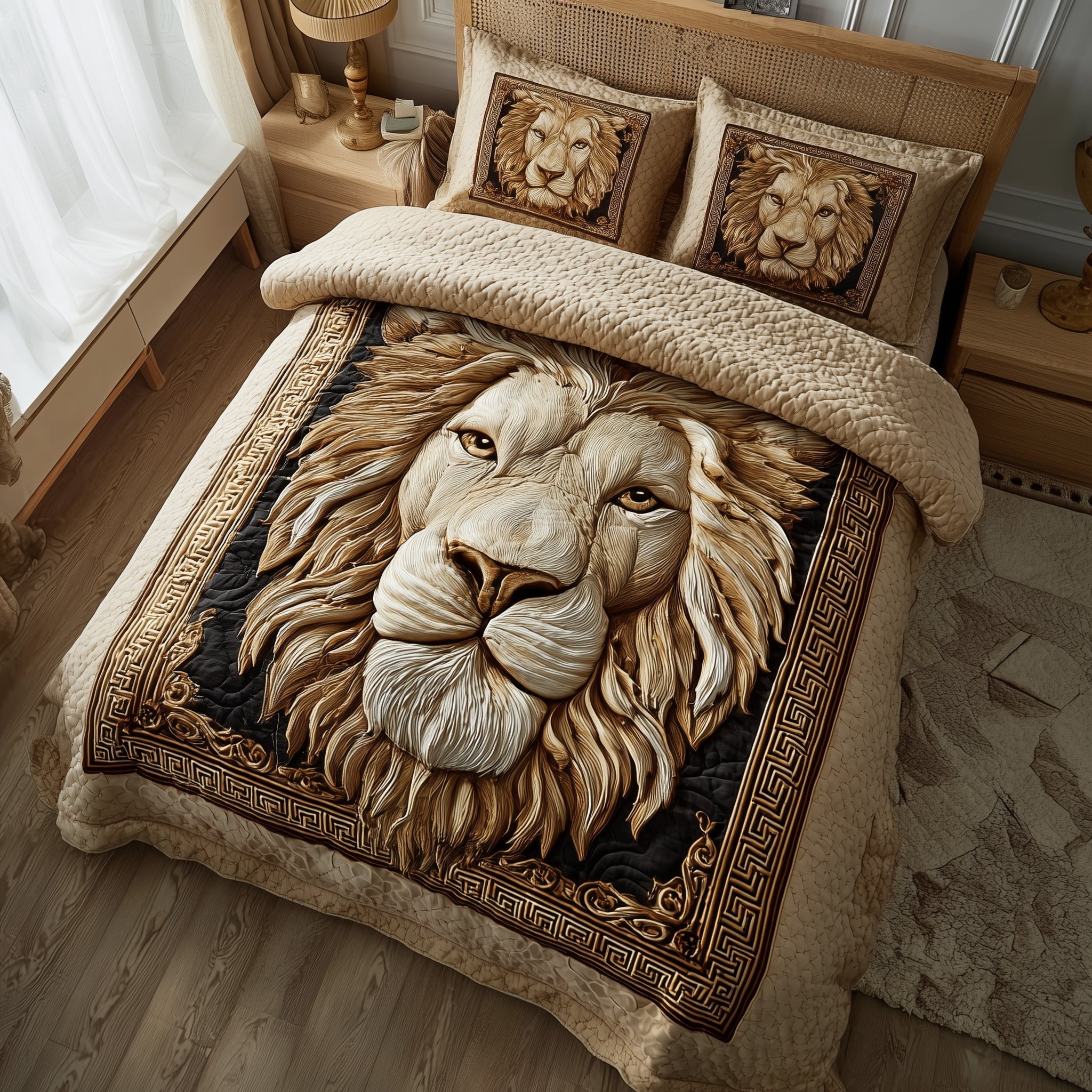 Majestic Lion Quilted Bedding Set Tribal Bedroom Decor Gift For Lion Lovers