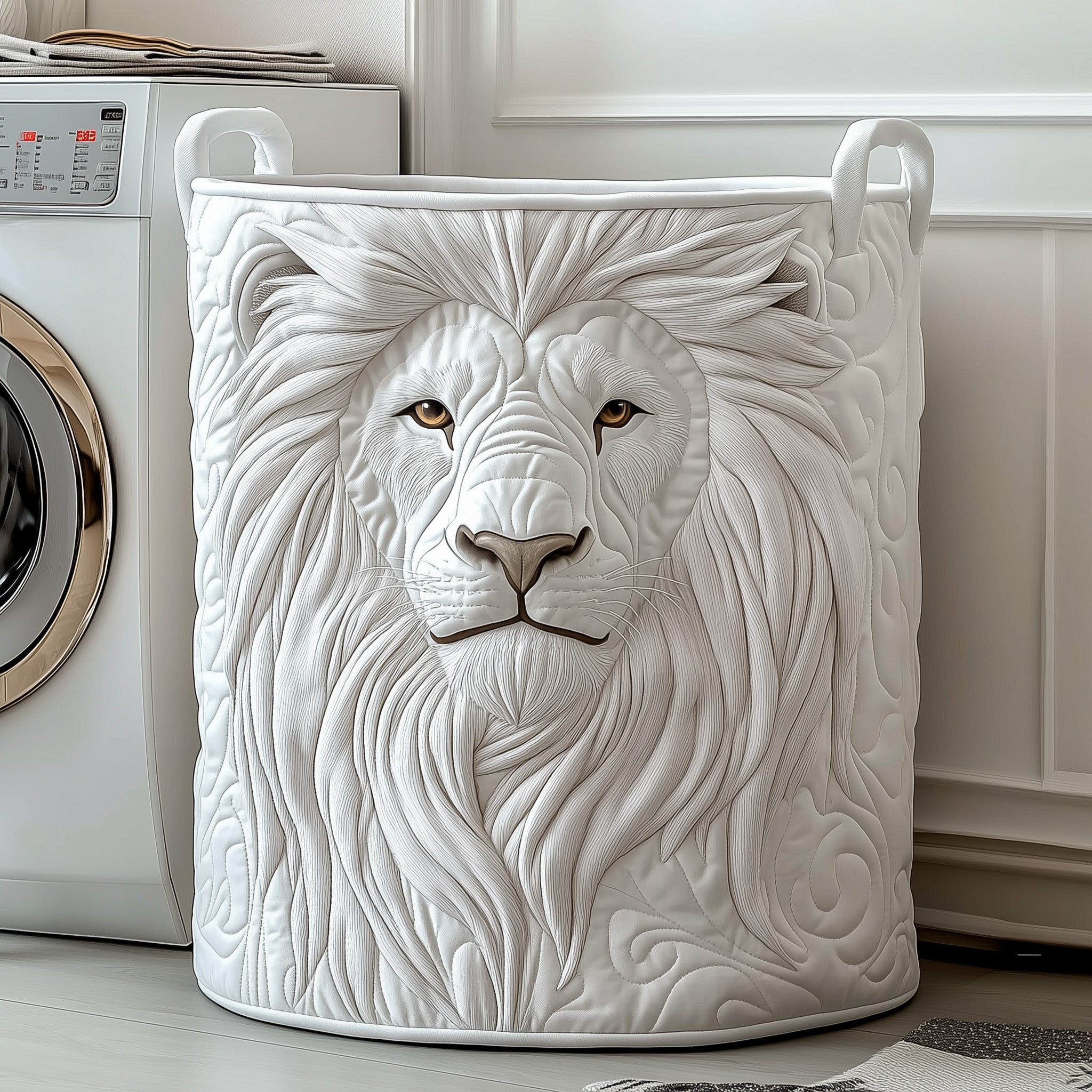 Majestic Lion Quilted Laundry Basket Durable Fabric Clothes Basket Organizer Gifts For Grandpa