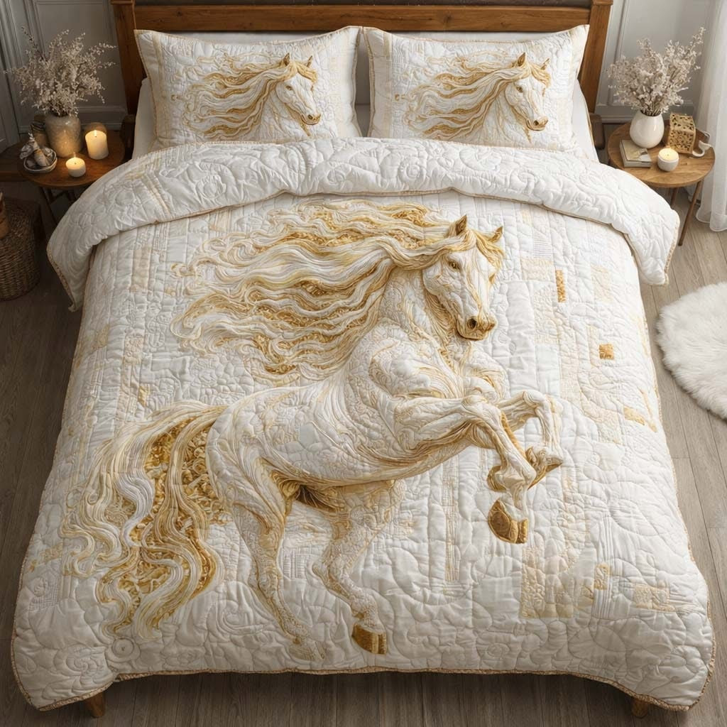 Majesty Stallion Quilted Bedding Set Elegant Bedspread Set Father's Day Gifts For Horse Lover