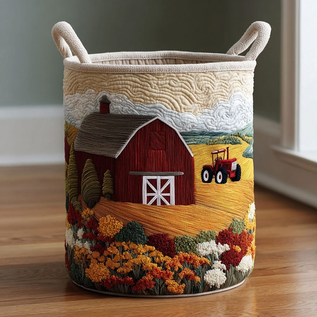 Meadow Barn Quilted Laundry Basket Farmhouse Storage Basket Gifts Ideas For Mom