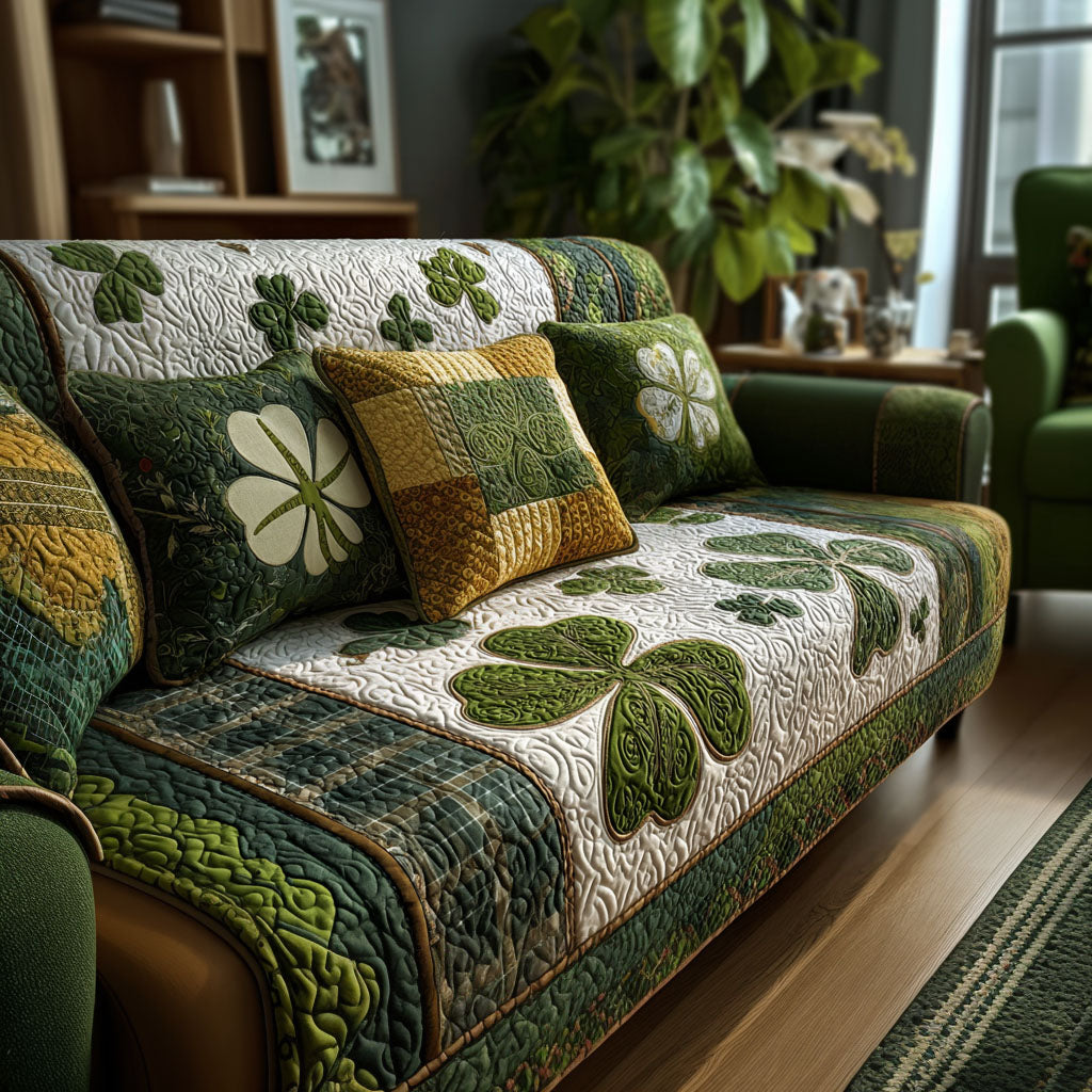 Meadow Clover Quilted Sofa Cover Slipcover Couch Covers Cute St Patrick's Day Gifts