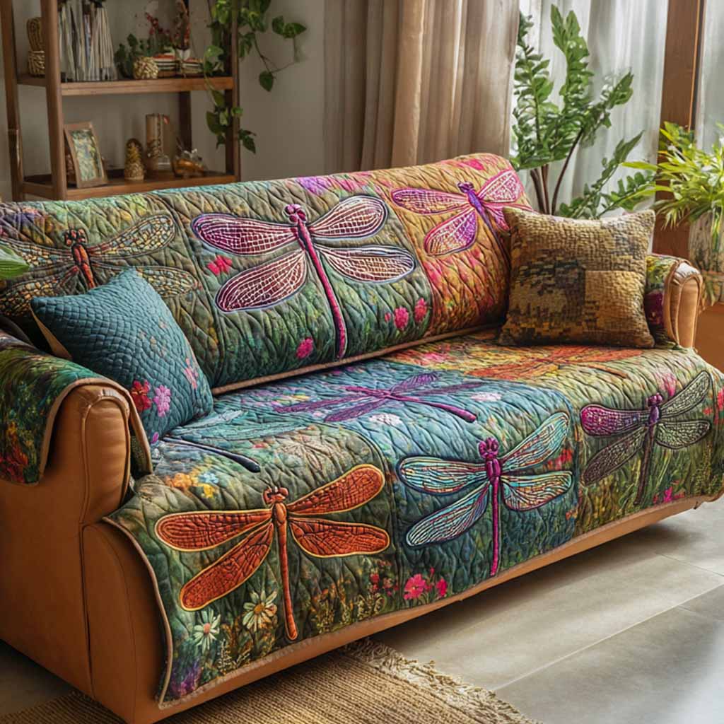 Meadow Dragonfly Quilted Sofa Cover Couch Slipcovers Dragonfly Gifts For Men