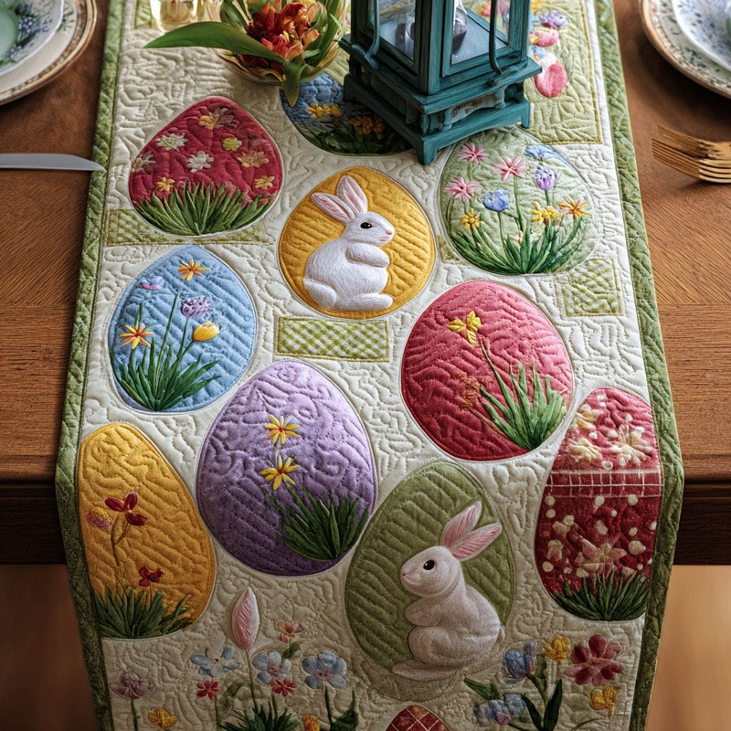 Meadow Patch Parade Quilted Table Runner Easter Spring Table Decor Gift For Easter Lovers