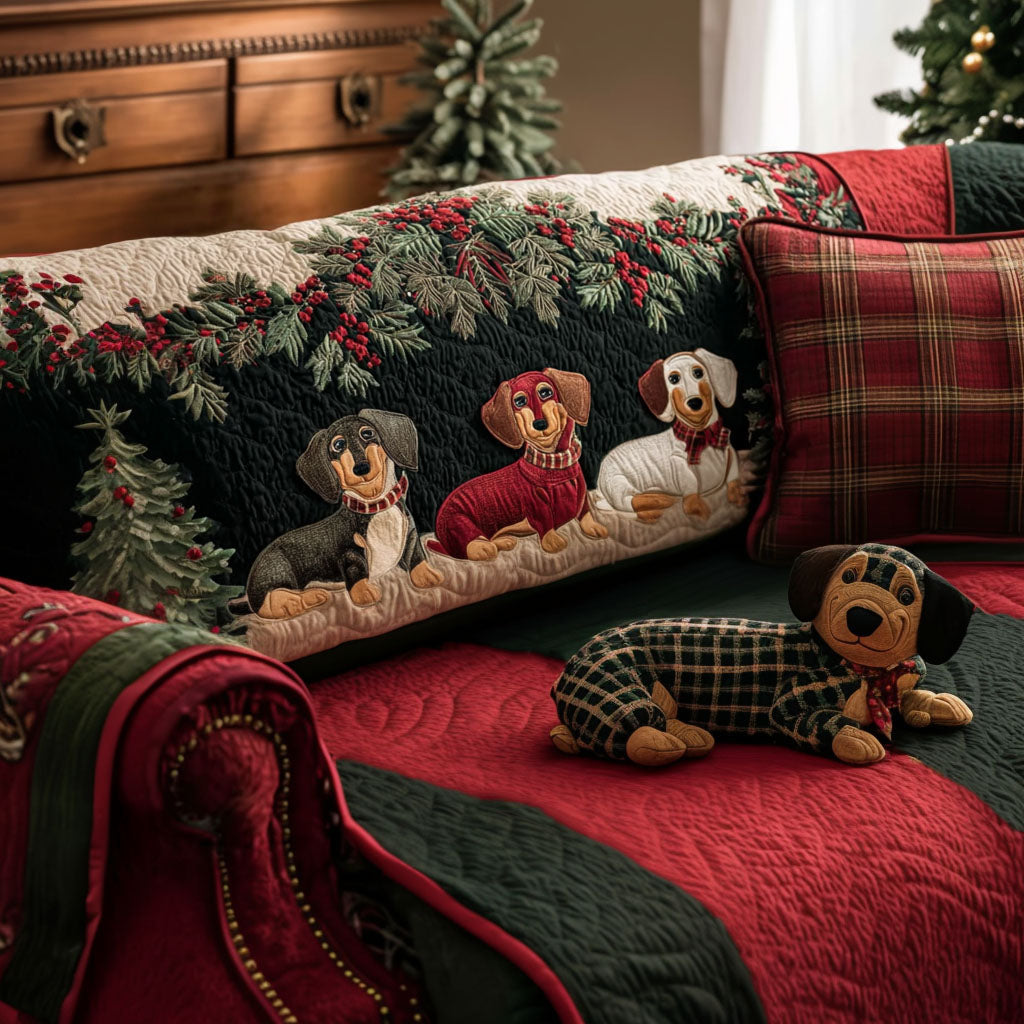 Merry Little Dachshund Quilted Sofa Cover Holiday Living Christmas Decor Xmas Gift For Dog Lover