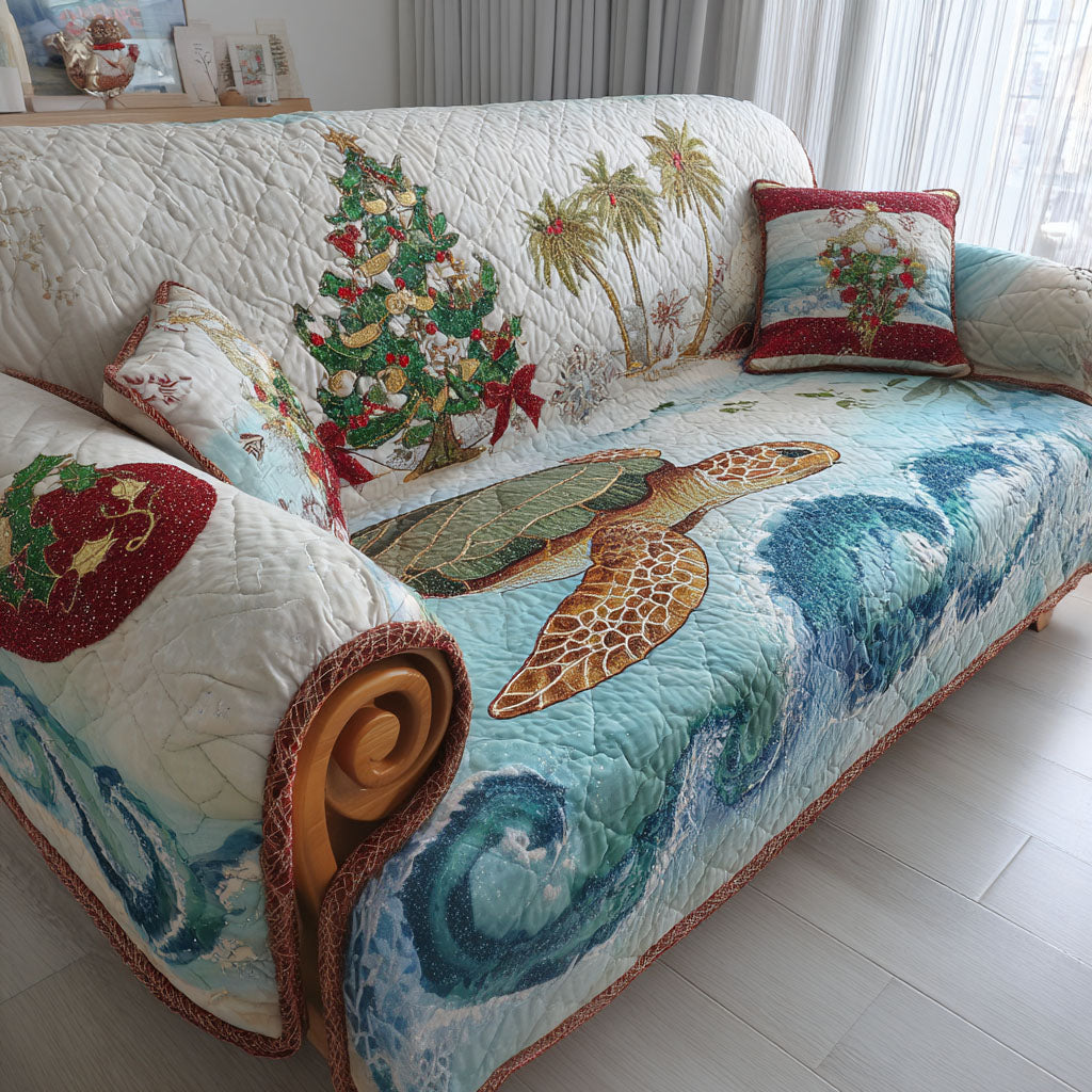 Merry Turtle Shore Quilted Sofa Cover Santa Sofa Cover Unique Sea Turtle Gifts