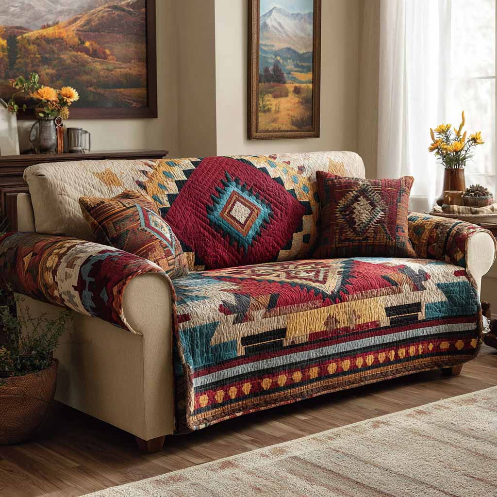 Mesa Patchwork Quilted Sofa Cover Couch Seat Covers Native American Indian Gifts