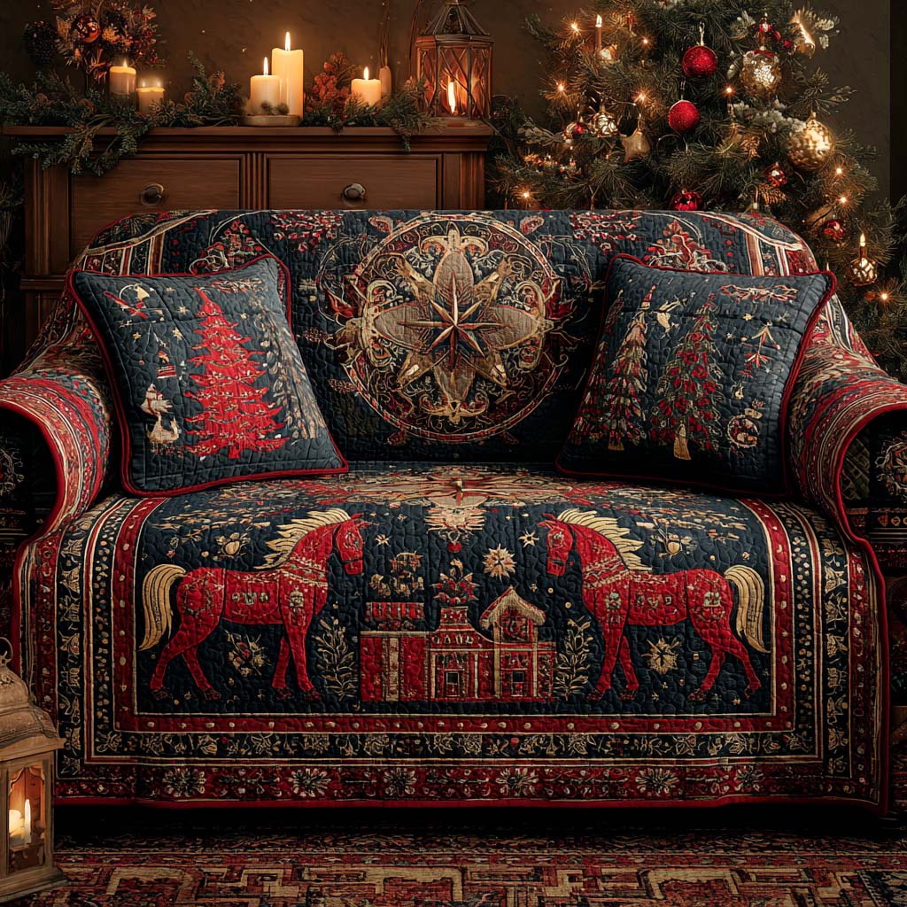 Midnight Barnyard Noel Quilted Sofa Cover Furniture Couch Covers Gifts For The Family Christmas