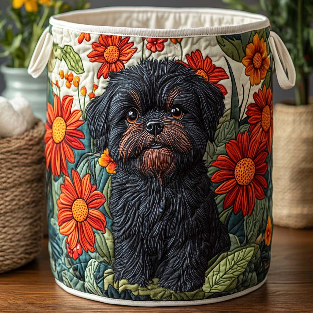 Midnight Bloom Pup Quilted Laundry Basket Perfect Housewarming Gift with Quilted Laundry Basket