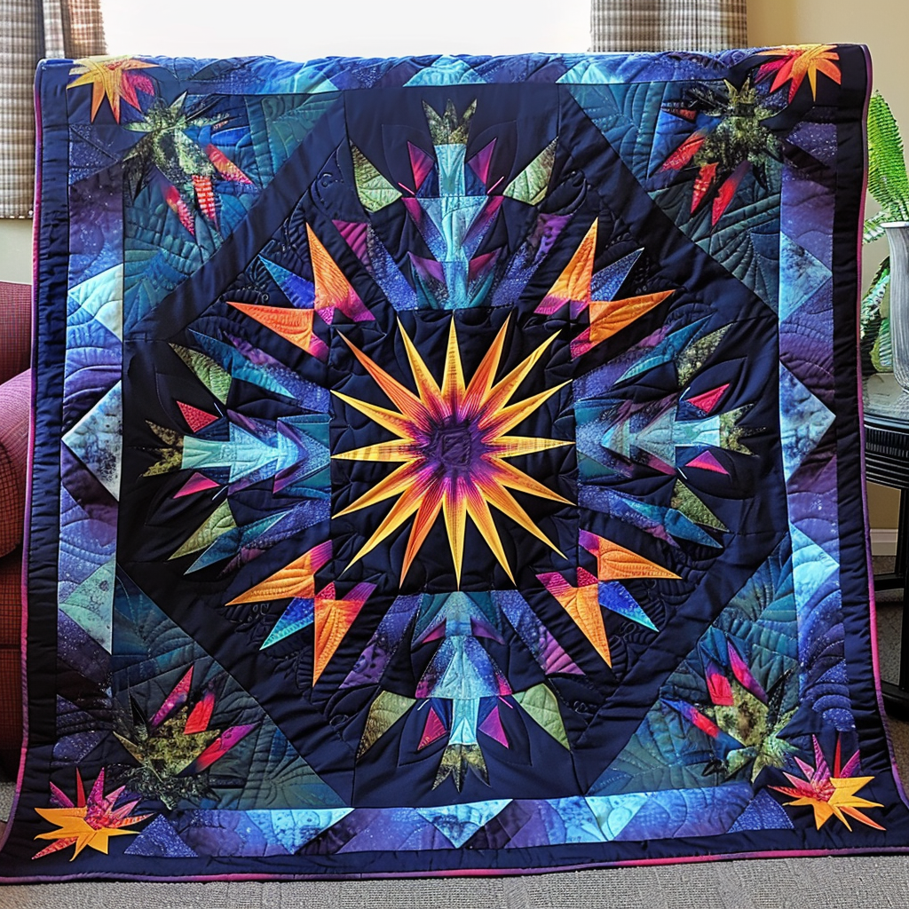 Midnight Feather Quilted Blanket Cool Bedroom Decor Good Native American Themed Gifts