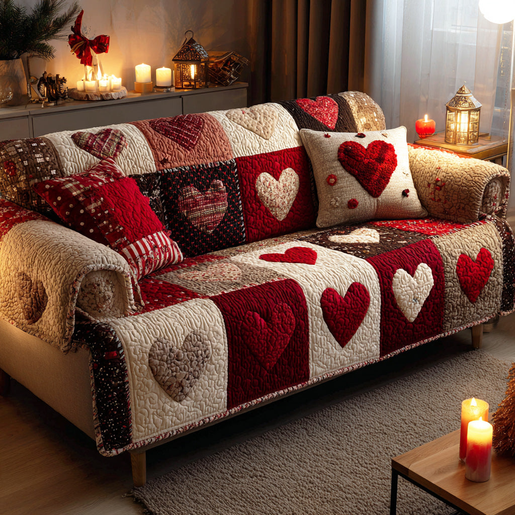Midnight Heart Christmas Quilted Sofa Cover Winter Living Room Decor Family Christmas Presents