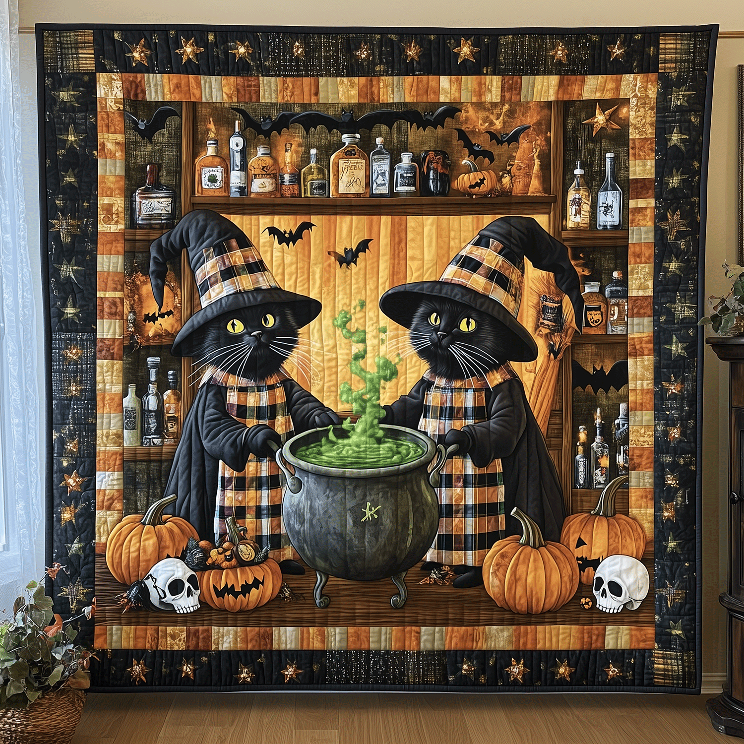 Midnight Mischief Quilted Blanket Bedroom Decorations Cat Lady Gift Ideas