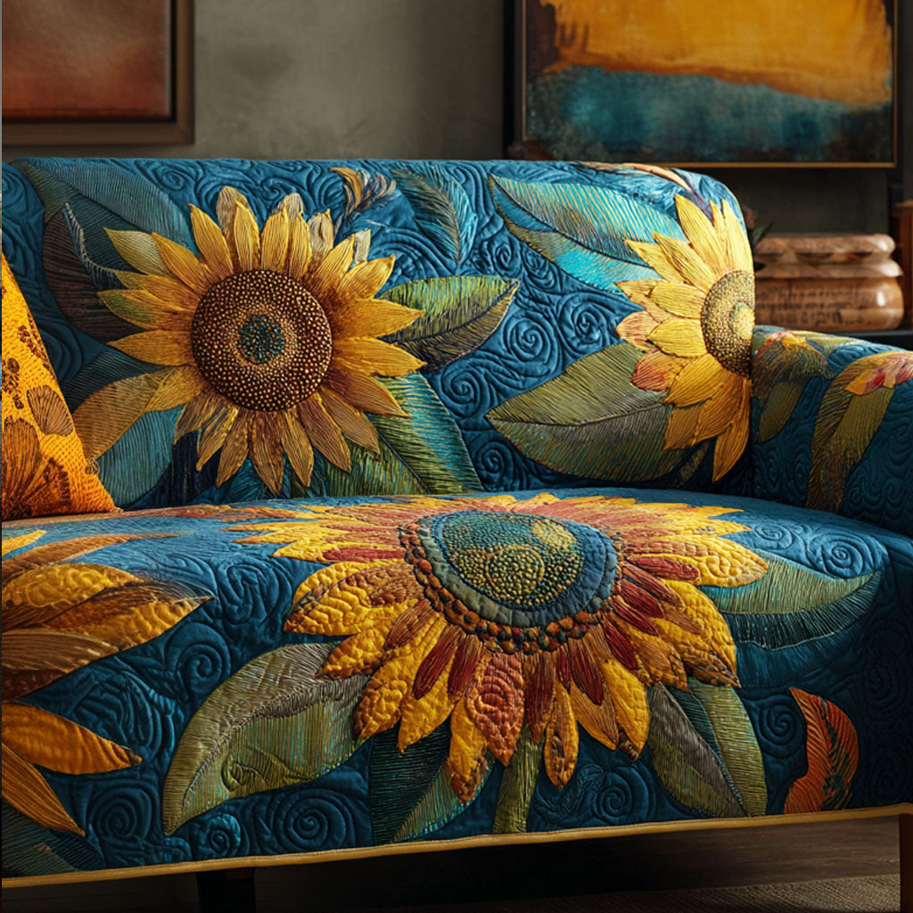 Midnight Sunflower Quilted Sofa Cover Living Room Decorations Sunflower Birthday Gifts