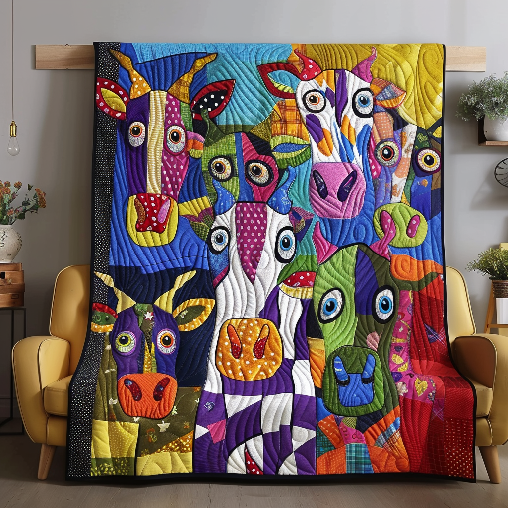 Moo-tastic Colors Cow Quilted Blanket Bedspread Quilts Mother's Day Gifts For Mom