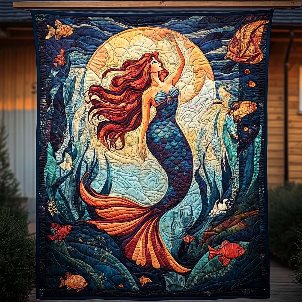 Moonlit Ocean Beauty Quilted Blanket Best Queen Sheets Mermaid Gift Idea