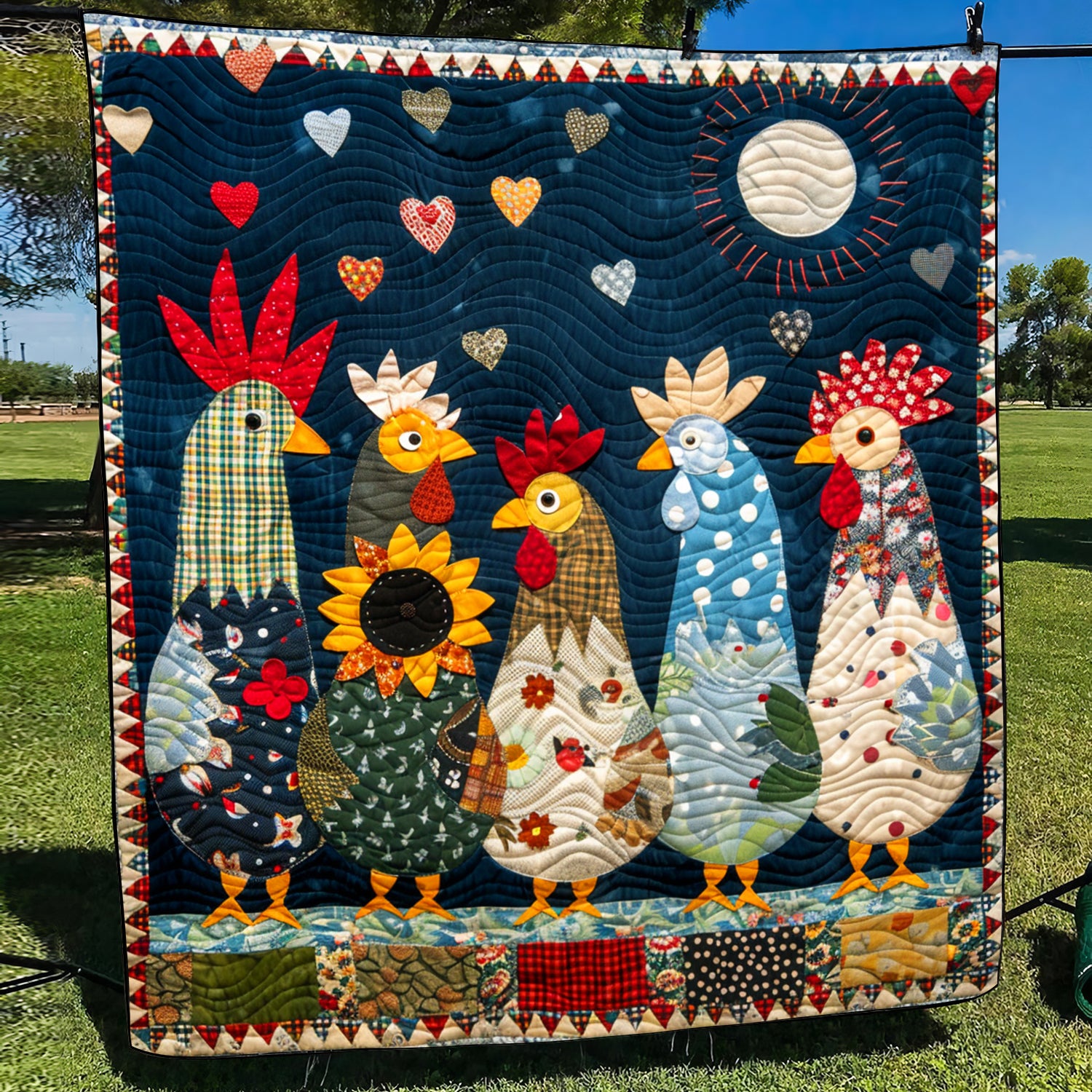 Moonlit Roosters Quilted Blanket Nice Bed Sheet Sets Presents For Chicken Lovers