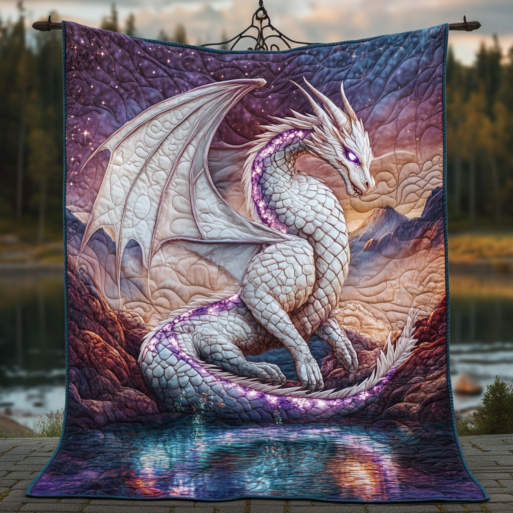 Moonlit Serpent Quilted Blanket Best Bedding Comforter Sets Best Gift For Dragon Lovers
