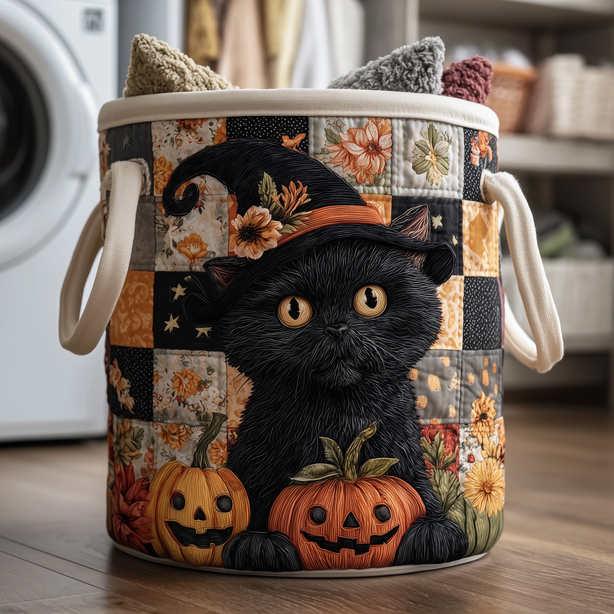 Moonlit Whisker Quilted Laundry Basket Fabric Clothes Basket Gifts For Cat Huge Fans