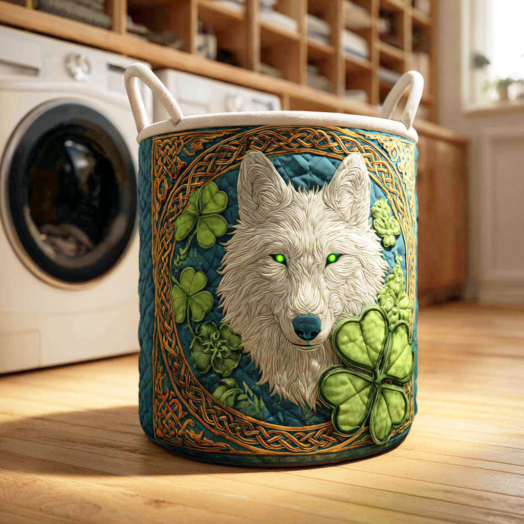 Moonlit Wolf Quilted Laundry Basket Useful Quilted Laundry Basket Gift for Housewarming