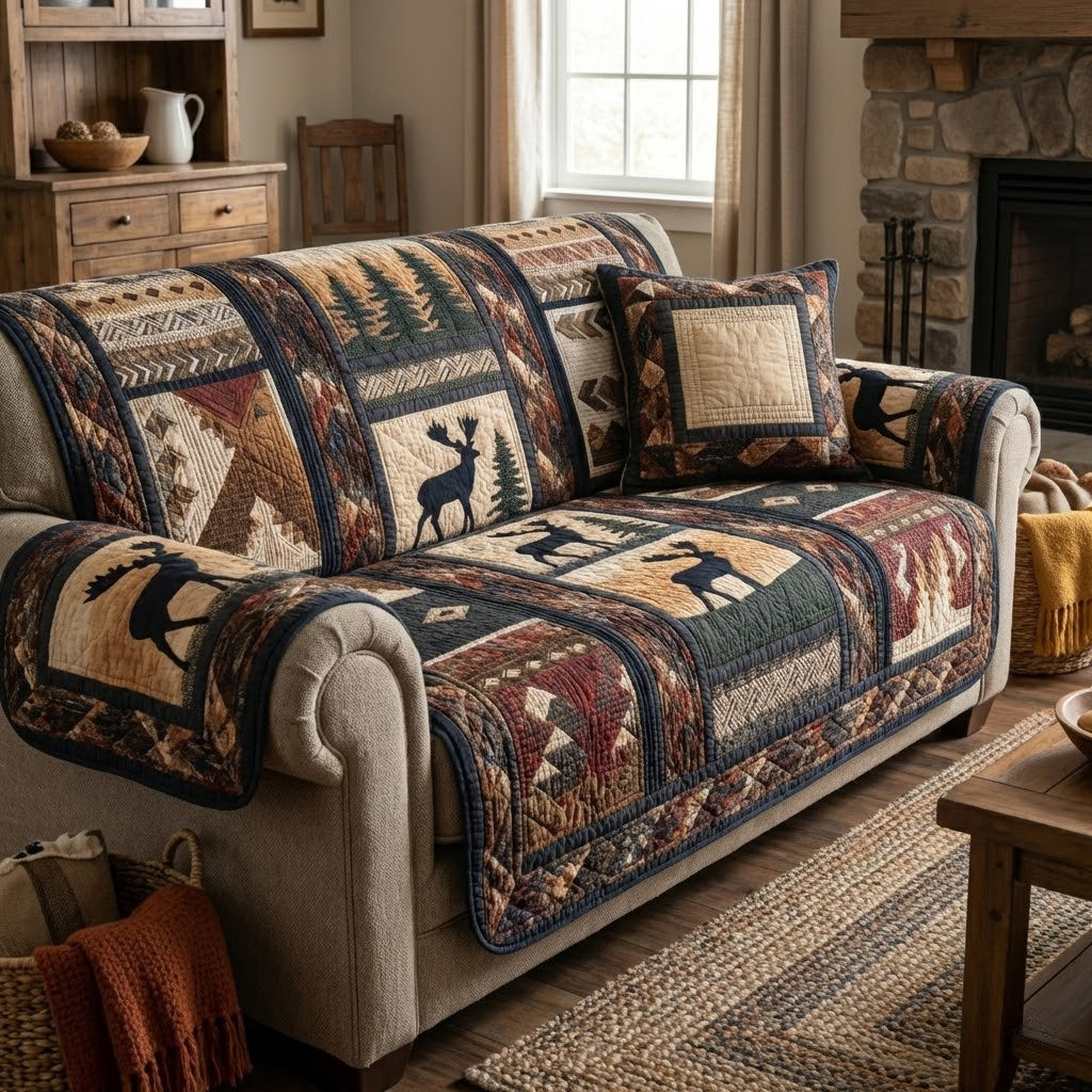 Moose Lodge Quilted Sofa Cover Cool Couch Covers Bear Lovers Gifts For Him