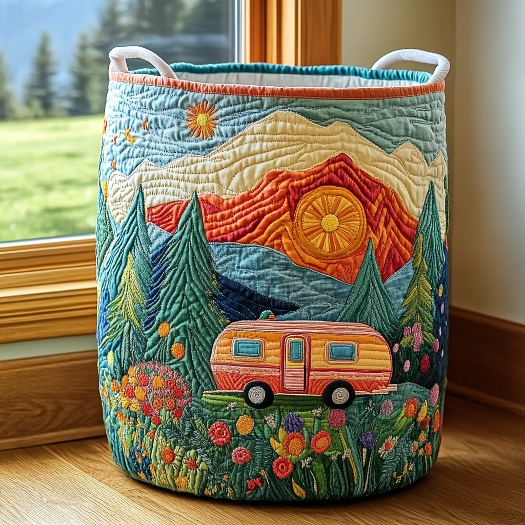 Morning Field Quilted Laundry Basket Portable Quilted Hamper for Easy Carrying and Storage