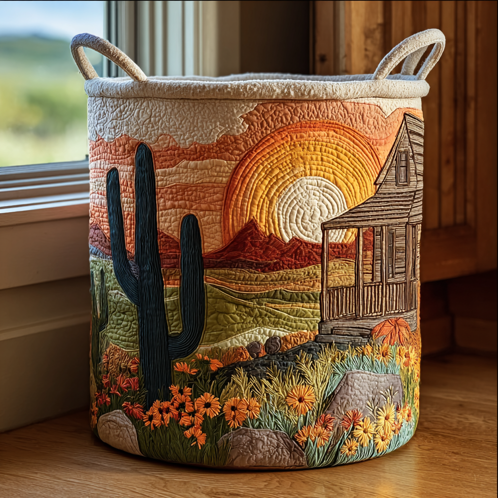 Morning Glow Quilted Laundry Basket Quilted Fabric Laundry Bin for Organized Living