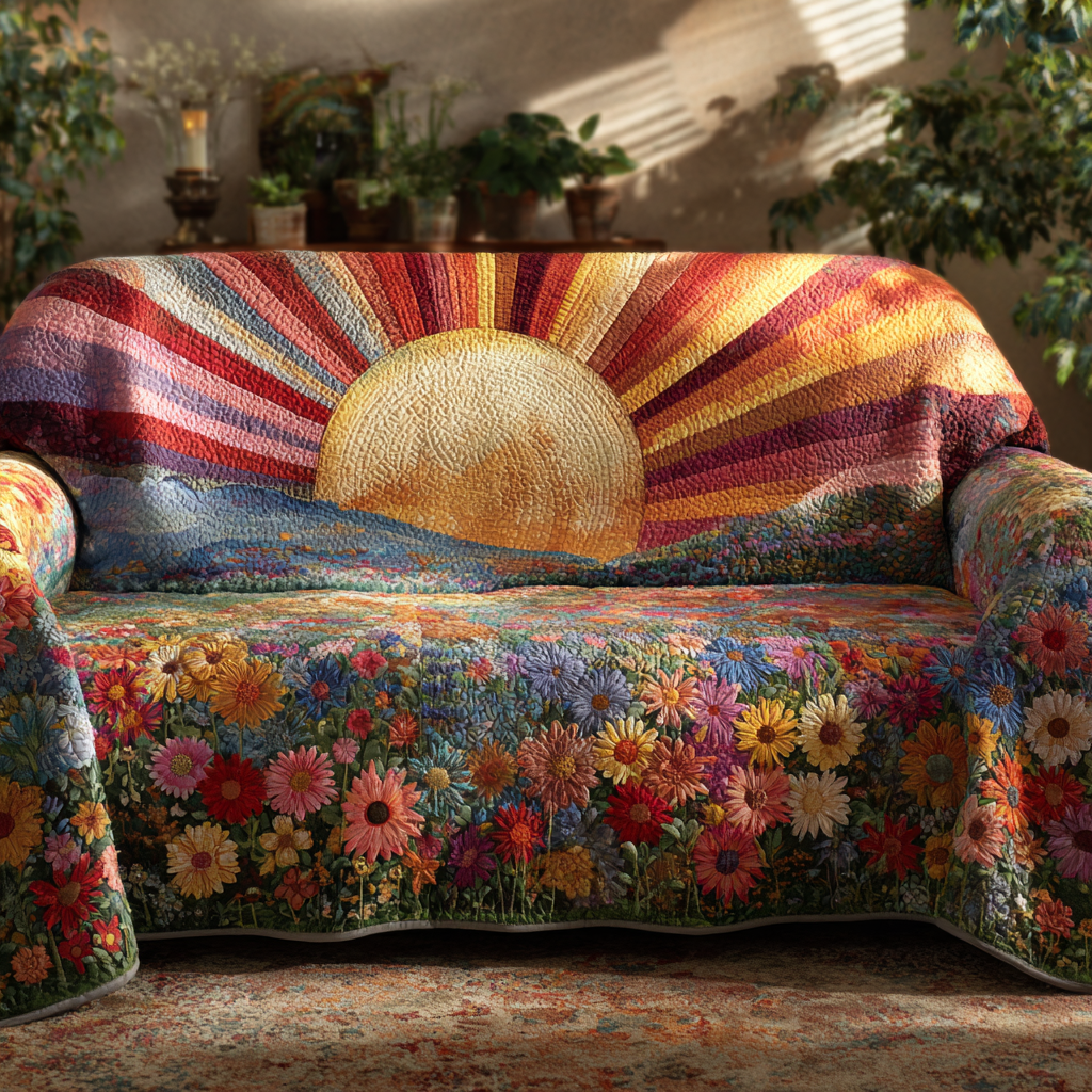 Morning Glow Quilted Sofa Cover Couch Protector Best Family Gifts