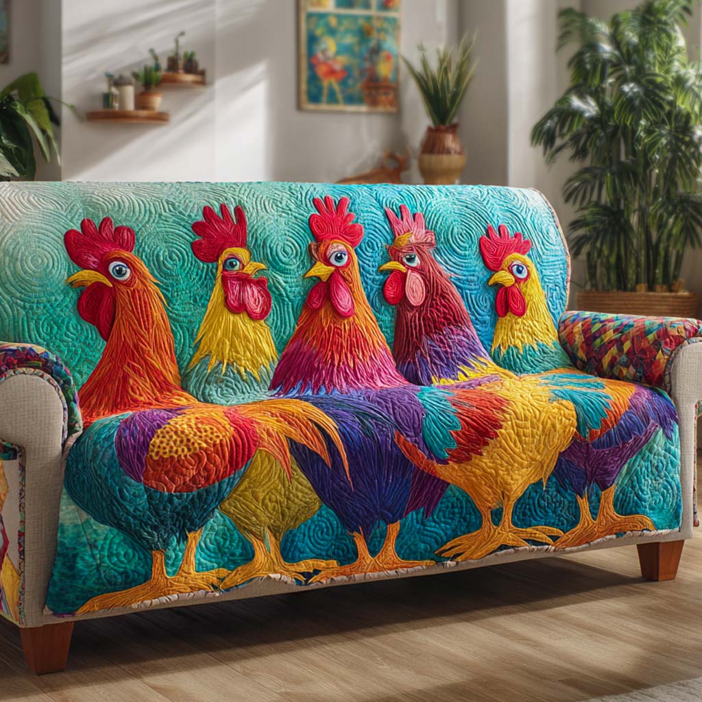 Morning Parade Quilted Sofa Cover Seat Covers For Couches Chicken Gifts For Chicken Lovers