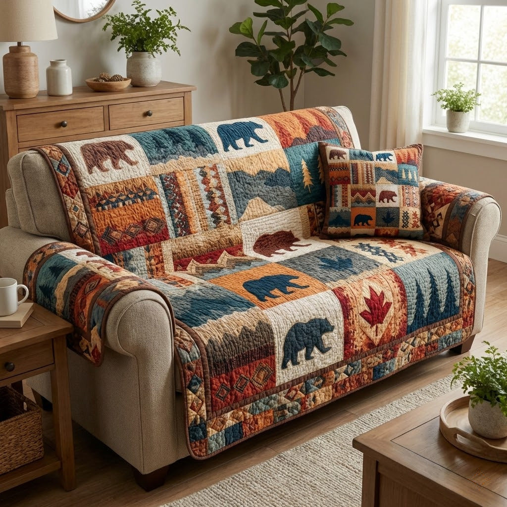 Mountain Bears Quilted Sofa Cover Best Sectional Couch Covers Bear Gifts For Him Her