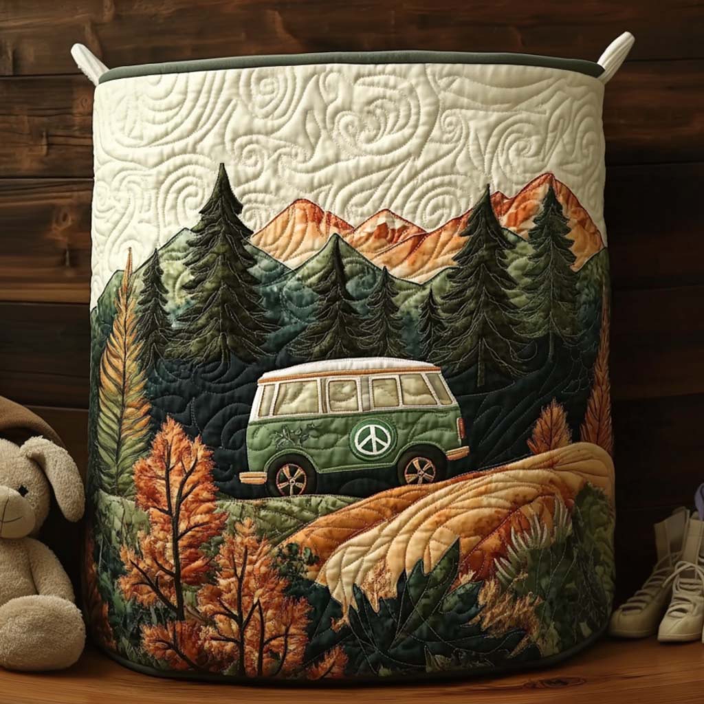 Mountain Journey Quilted Laundry Basket Quilted Fabric Laundry Bin for Organized Living