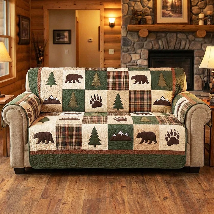 Mountain Patchwork Quilted Sofa Cover Rustic Plaid Furniture Protector Best Home Decor Gift Ideas