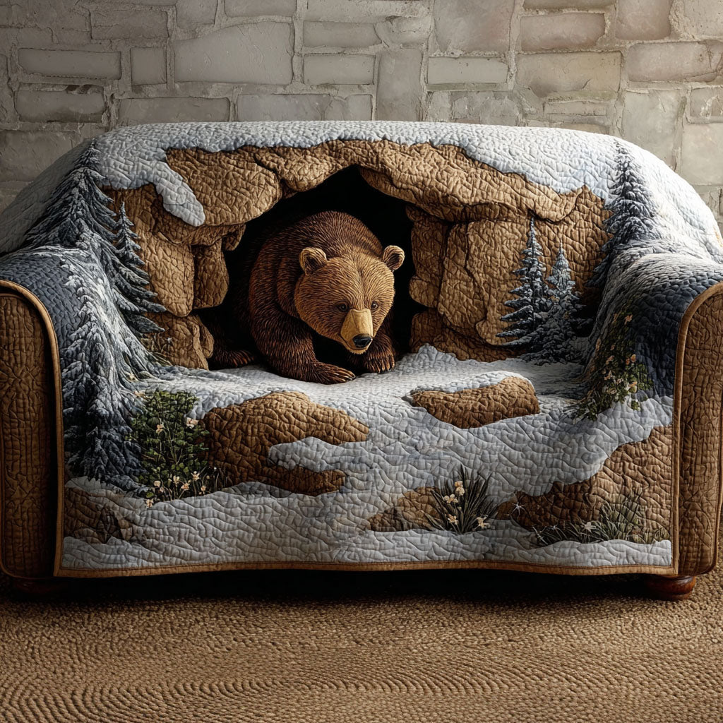 Mountain Trail Bear Quilted Sofa Cover Holiday Couch Covers Gifts For Wild Animal Lovers
