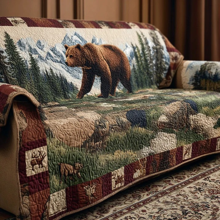 Mountain Trail Quilted Sofa Cover Rustic Nature Landscape Furniture Protector Best Home Decor Gift