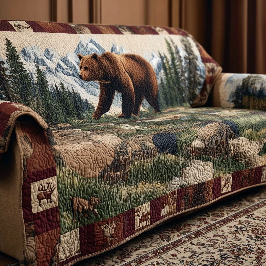 Mountain Trail Quilted Sofa Cover Sofa Couch Cover Bear Christmas Presents