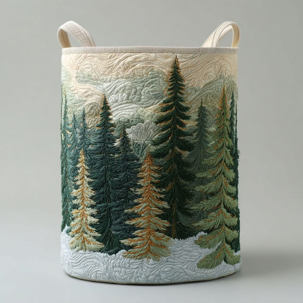 Mountain View Quilted Laundry Basket Forest Scene Storage Basket Laundry Room Decorations