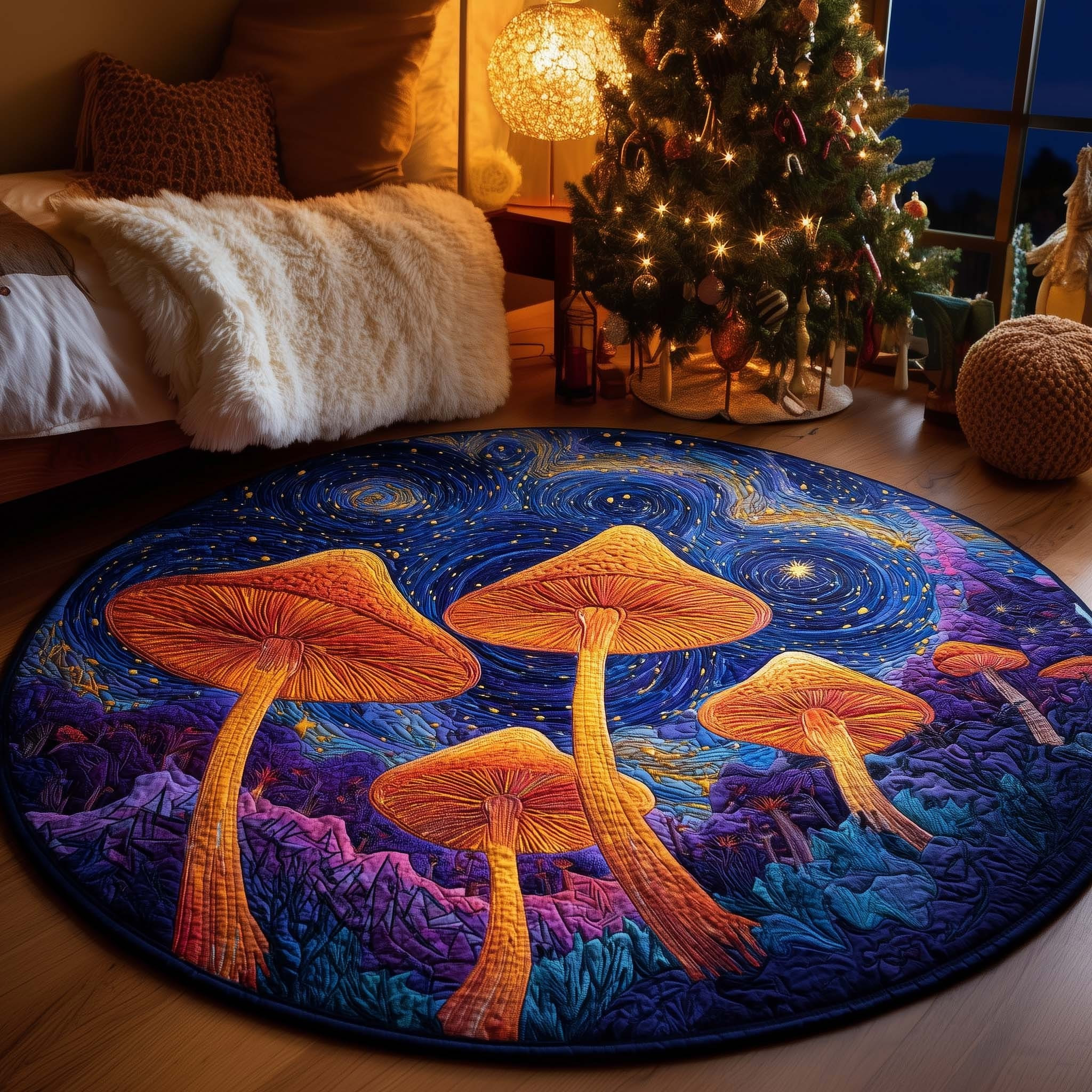 Mushroom Dreamscape Quilted Round Mat Living Room Decor Ideas Gifts For Mushroom Lovers