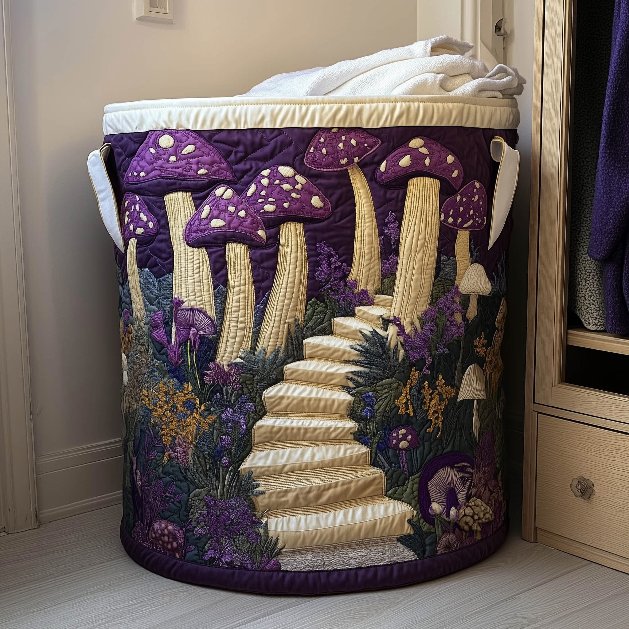 Mushroom Mystic Quilted Laundry Basket Best Clothes Hamper Housewarming Gifts For Friends