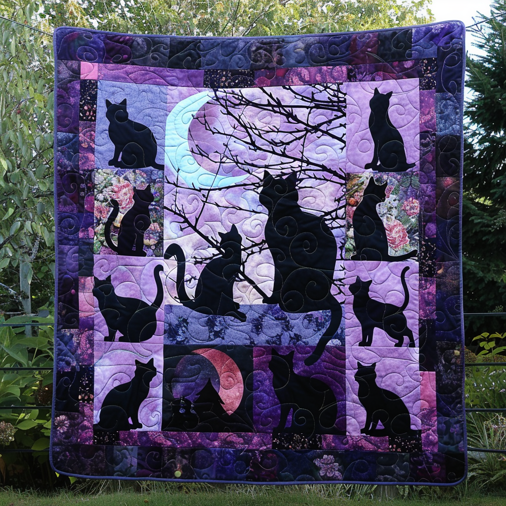 Mysterious Black Cats Quilted Blanket King Comforter Sets Cat Presents For Him Herr