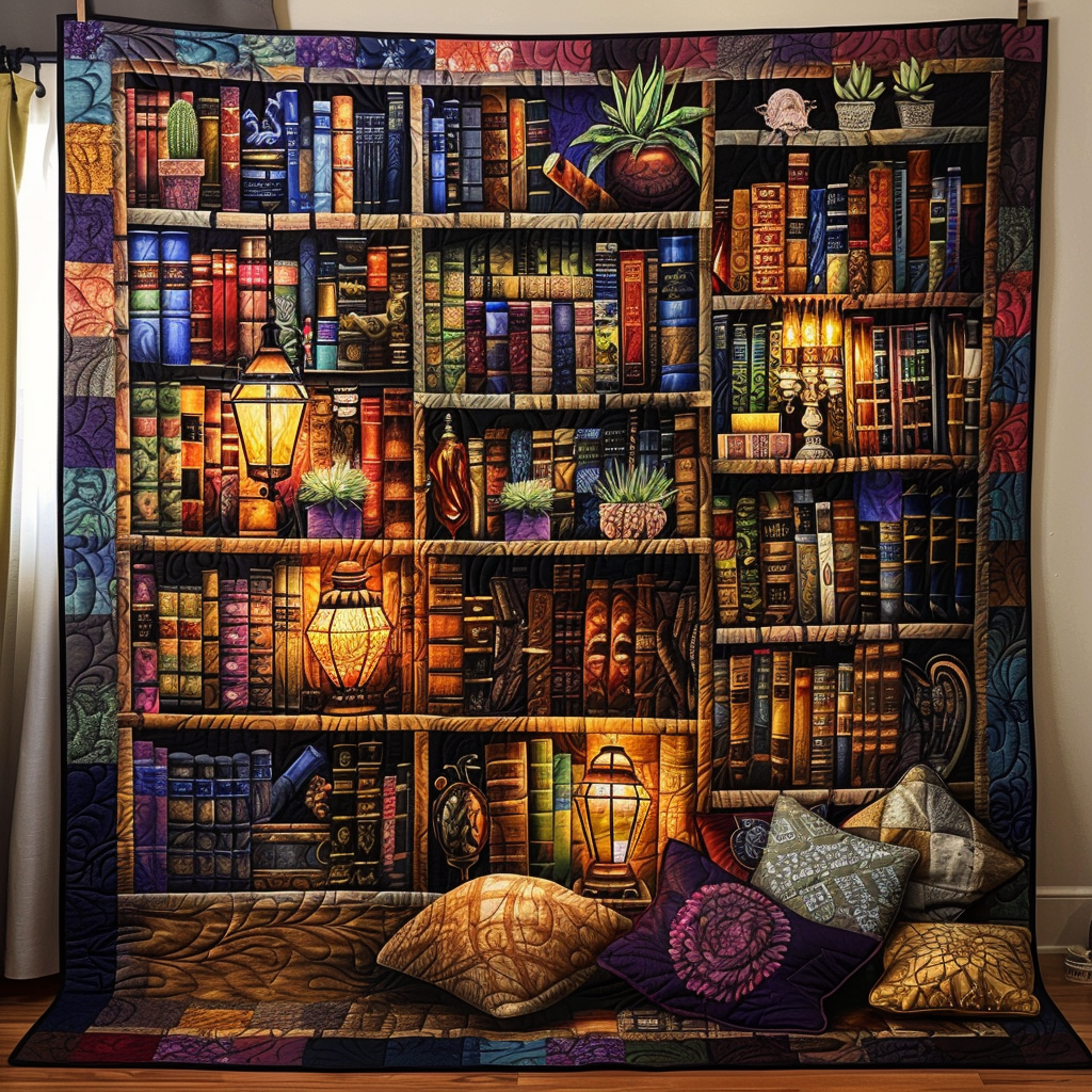 Mystic Bookshelf Quilted Blanket Best King Bed Sheets Gifts For Readers