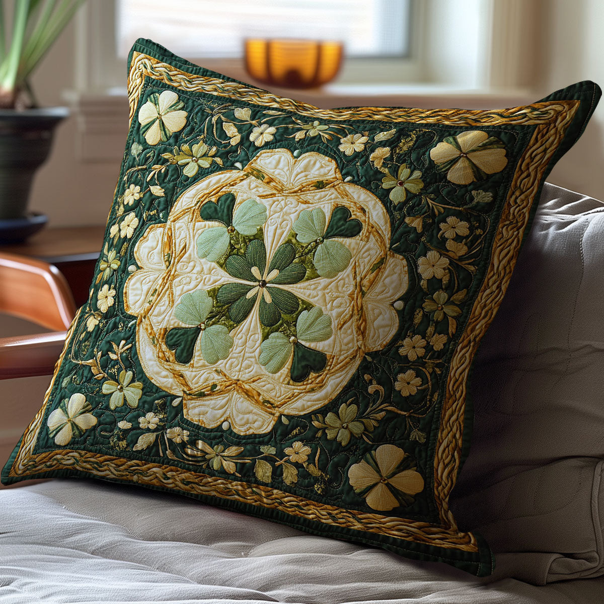 Mystic Clover Quilt Pillow Case Couch Pillow Covers Cute St Patricks Day Gifts