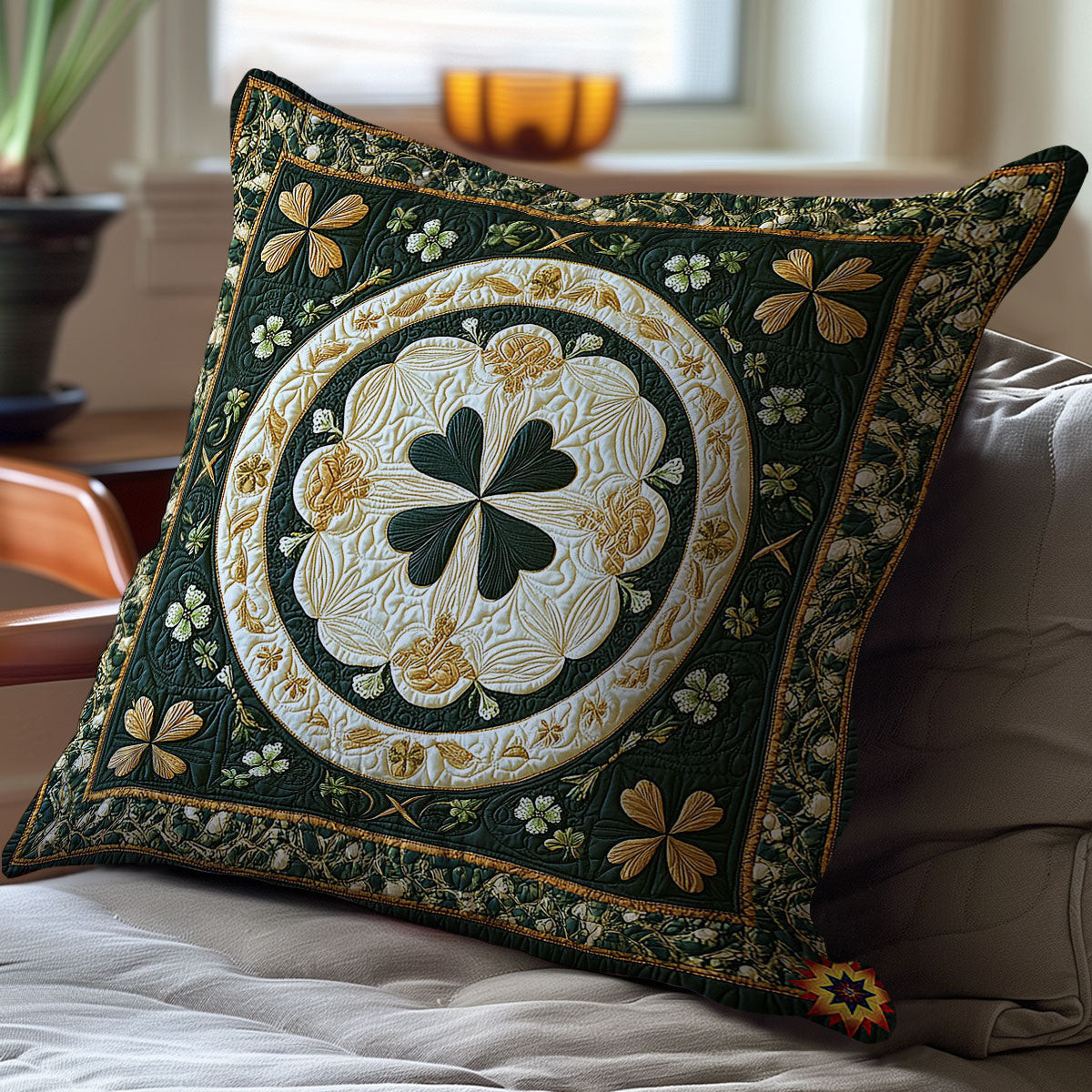 Mystic Clover Quilt Pillow Case Square Pillow Cover Unique St Patrick'S Day Gifts