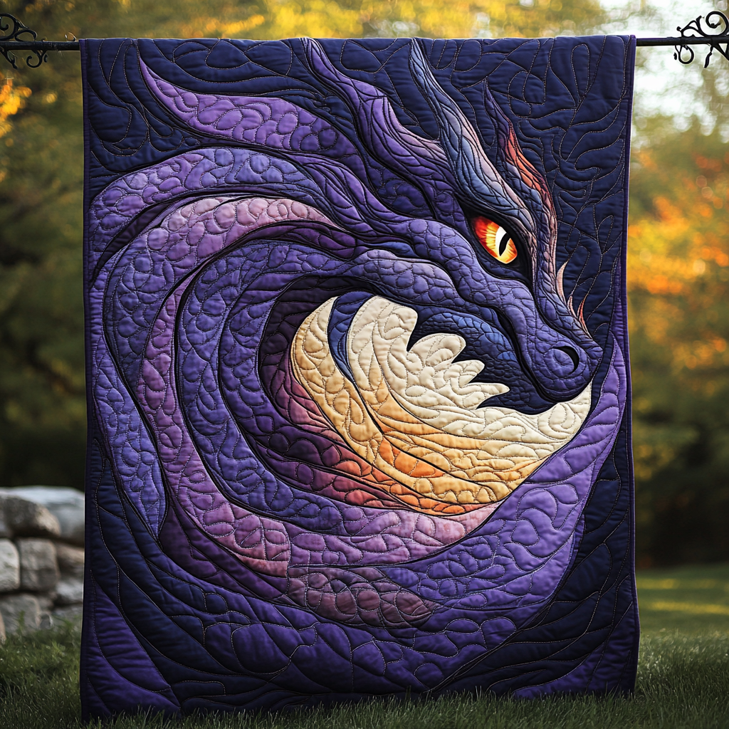 Mystic Flame Quilted Blanket Queen Bed Set Best Gift For Dragon Lovers