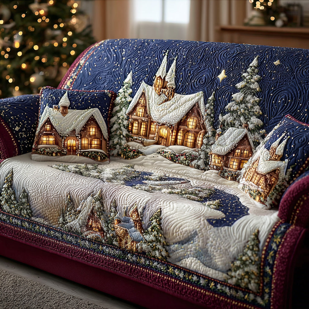 Mystic Winter Lights Quilted Sofa Cover Christmas Living Room Decor Best Secret Santa Gifts