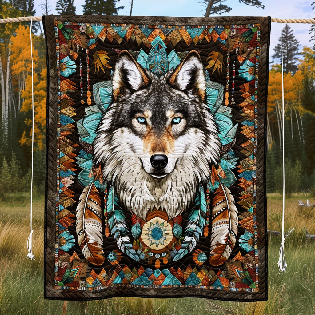 Native Spirit Wolf Quilted Blanket Bed Room Decoration Native Gifts For Women