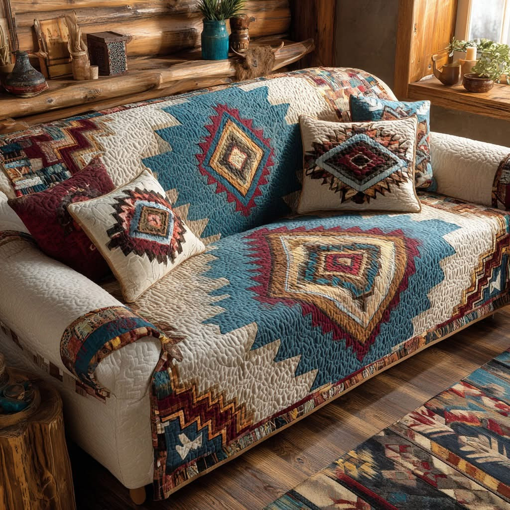 Native Tribal Horizon Quilted Sofa Cover Western Couch Covers Native American Gifts